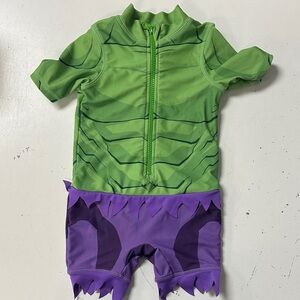 Disney Parks Resort Marvel Hulk One Piece Zip Rash guard Swimsuit  Shorts 2